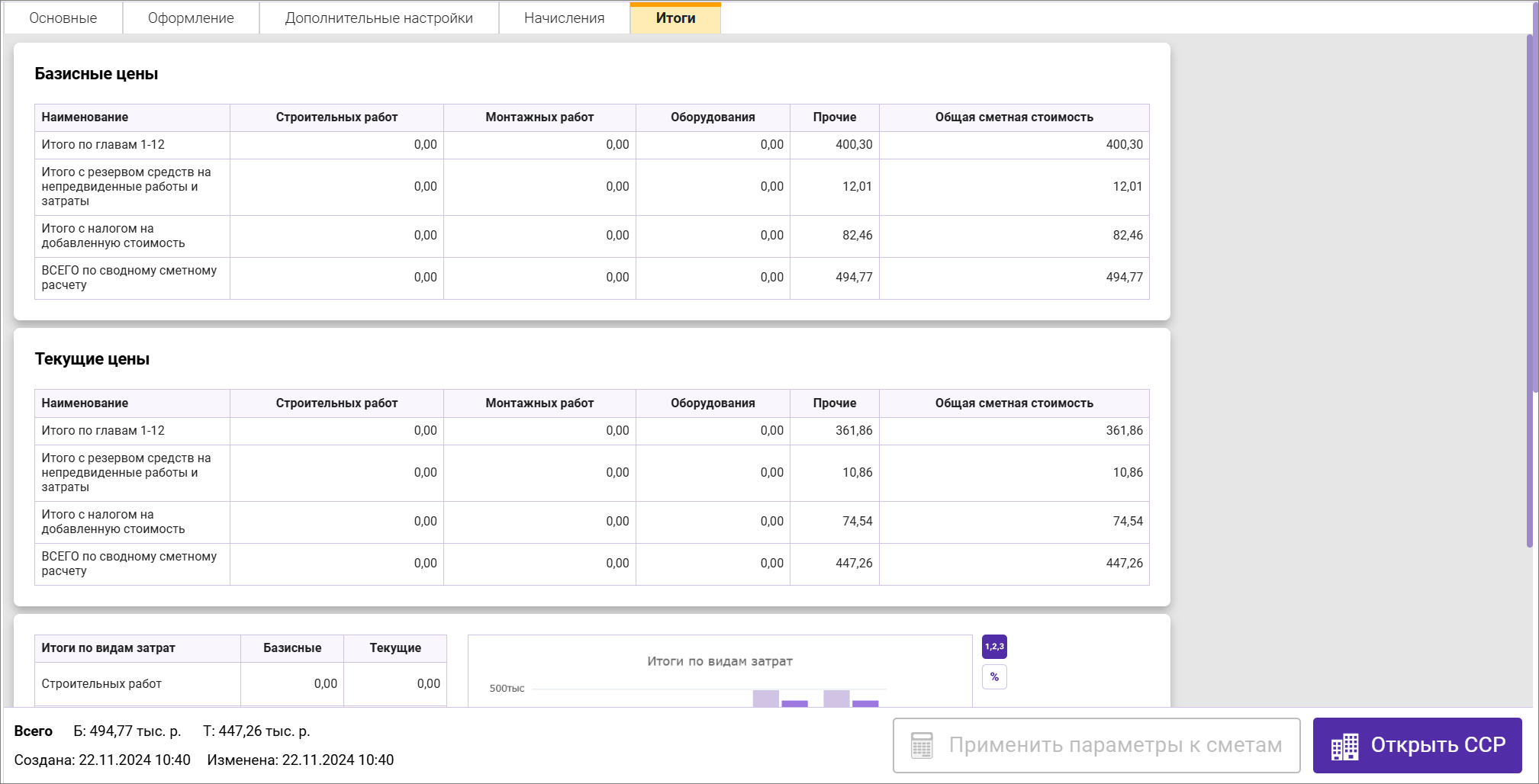 Сметный офис. Вкладка итоги в параметрах сводного сметного расчета