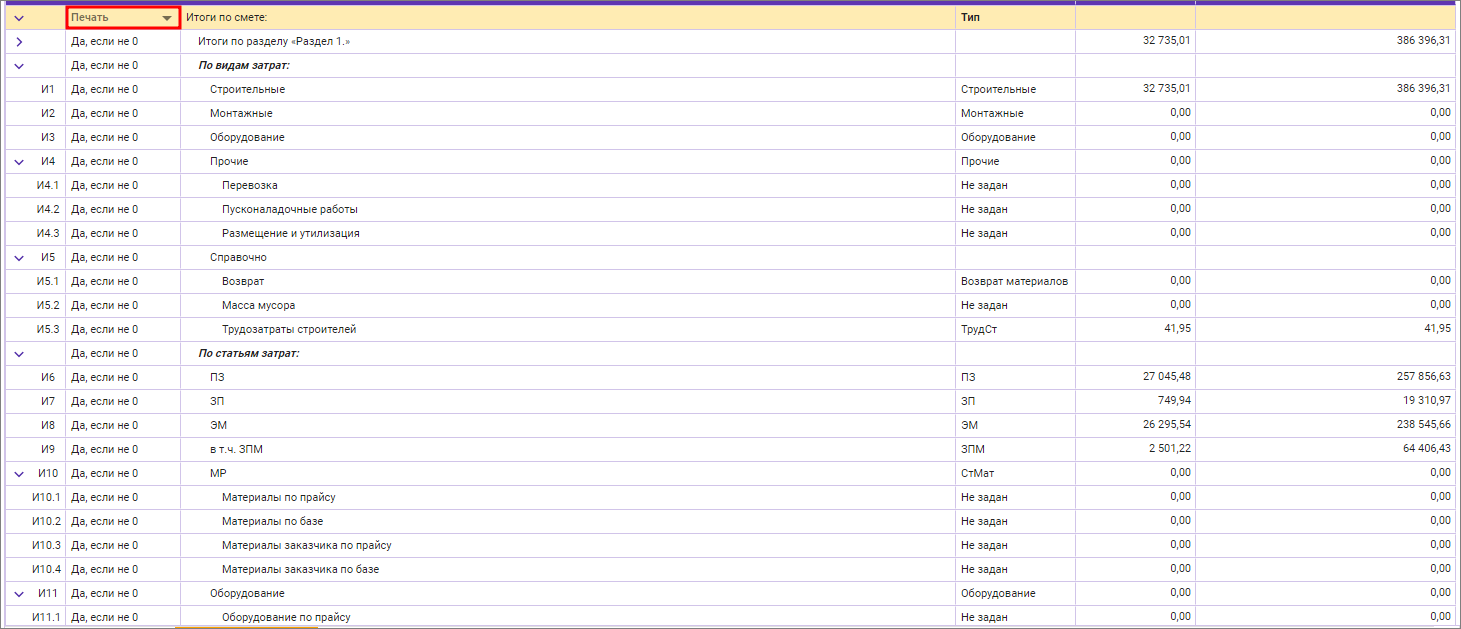 Сметный офис. Изменение настроек печати итогов в локальной смете