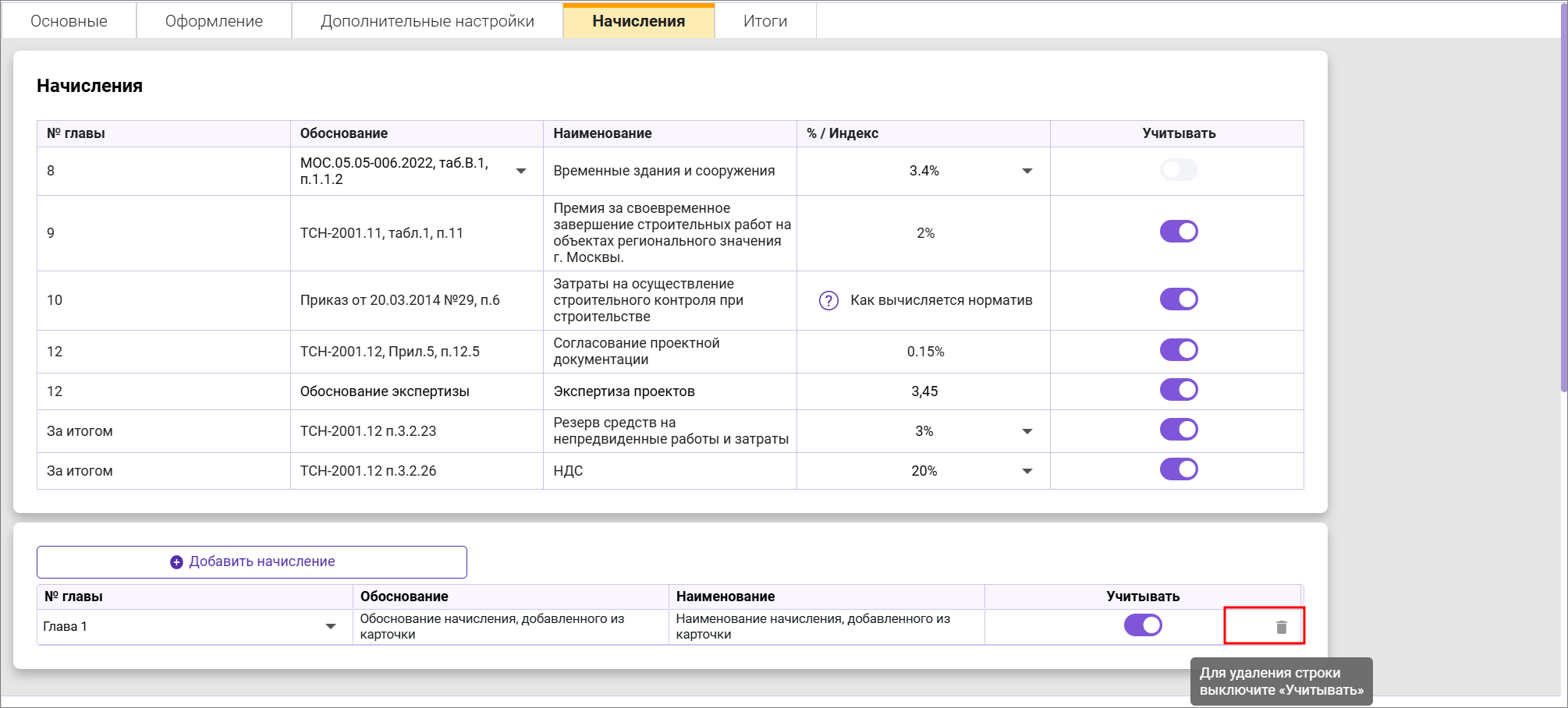 Сметный офис. Сводный сметный расчет, удаление собственных начислений