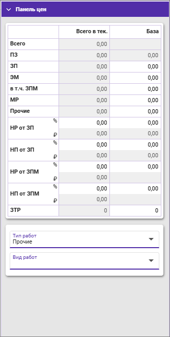 Сметный офис. Панель цен для СН-2012